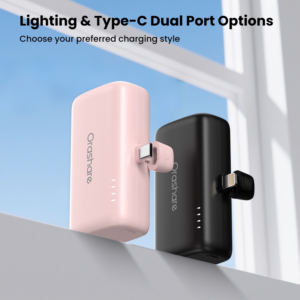 Orashare PN10 10000mAh Mini Powerbank Built-in Light ning/Type-C Plug With Stand Portable Charger - Image 2
