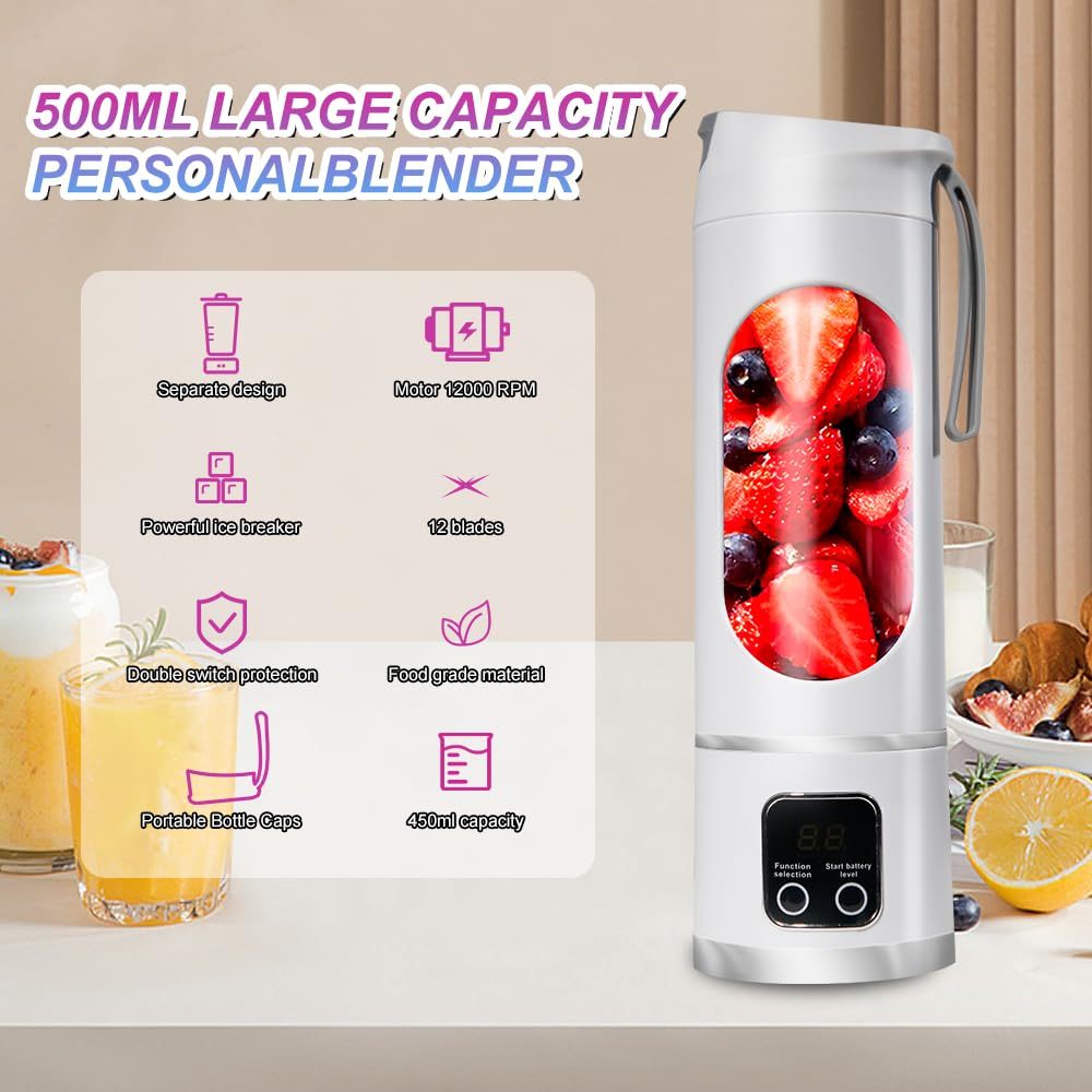 【Free Gift】Portable Juicer 12 Blade Head 3 Gears Adjustable Double Cover Design Long-lasting - Image 5