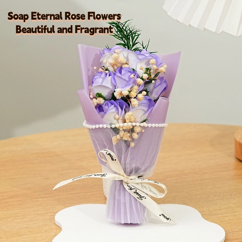 Artificial Rose Flower Acrylic Cover Dome 7Pcs Eternal Rose Flower Bouquet 3Modes LED Light For Gift - Image 4