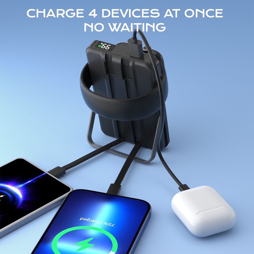 Rapoo P1 10000mAh High Capacity 22.5W Type-C Built Cable with Magnetic Fast Charging Powerbank -blck - Image 3
