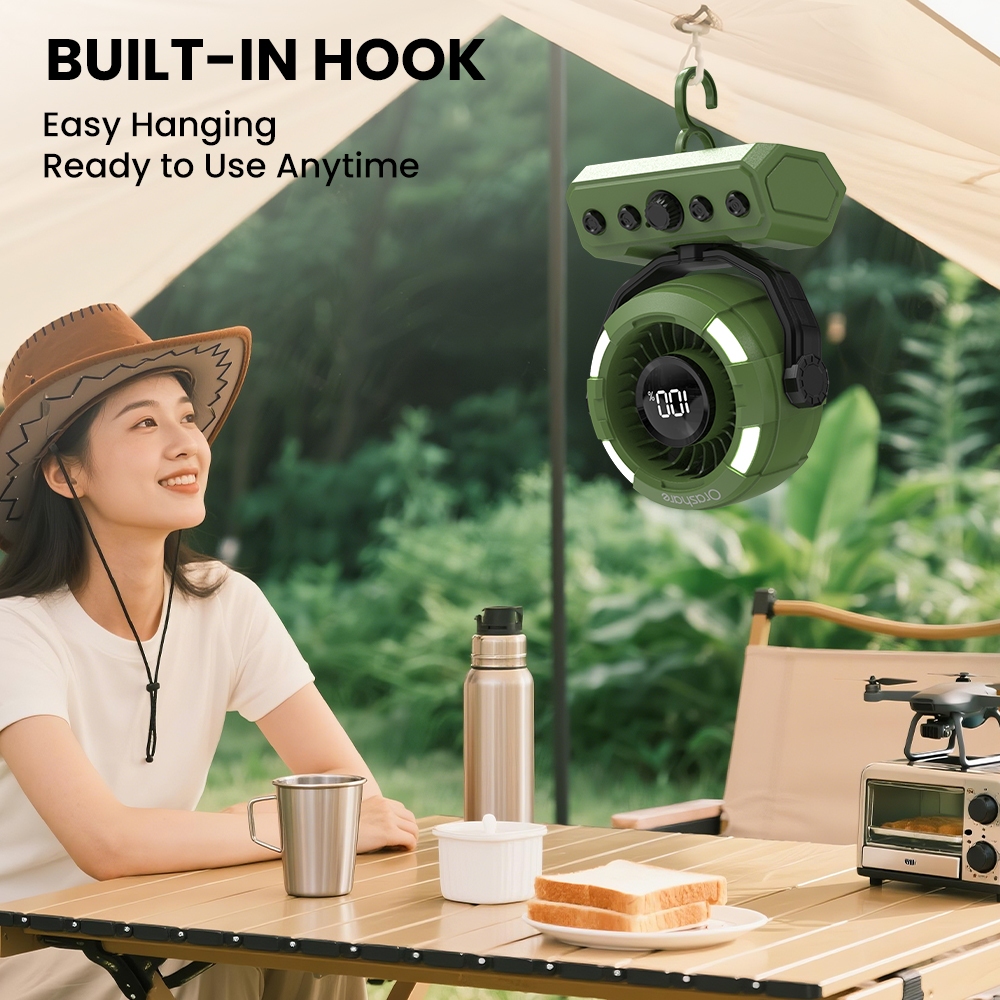 Orashare DF09 20000mAh Rechargeable Camping Fan 100-Speed Remote 180° Oscillating with LED Light - Image 7