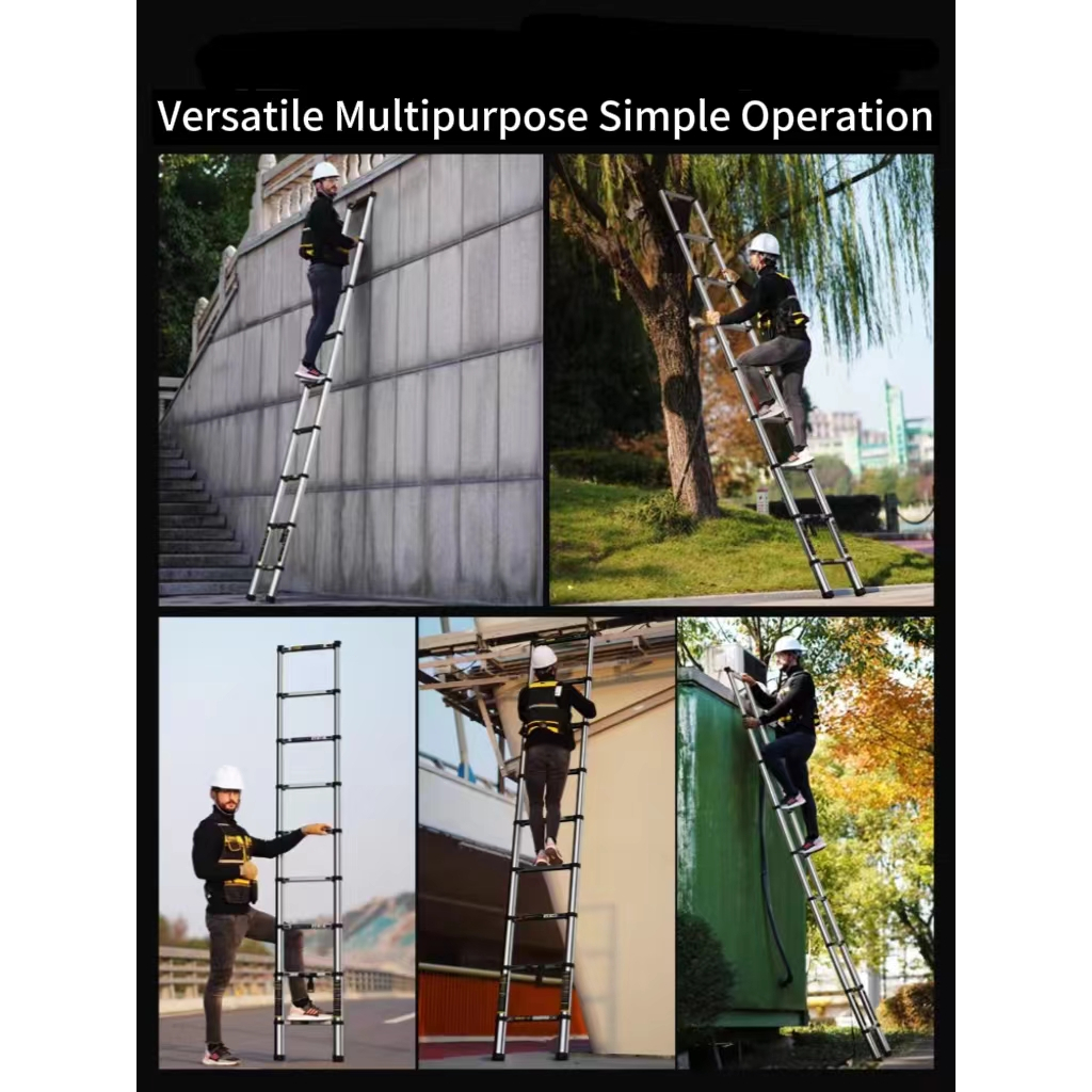 Telescopic Ladder Foldable Aluminum Heavy Duty Home Step Ladder Anti Slip Straight Ladder — view 2