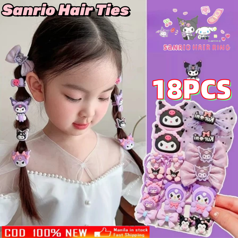 18Pcs Kawaii Sanrio Hair Ties Anime Hair Ring Ornaments Kuromi Cinnamoroll My Melody Hair Rope Clip - Image 2