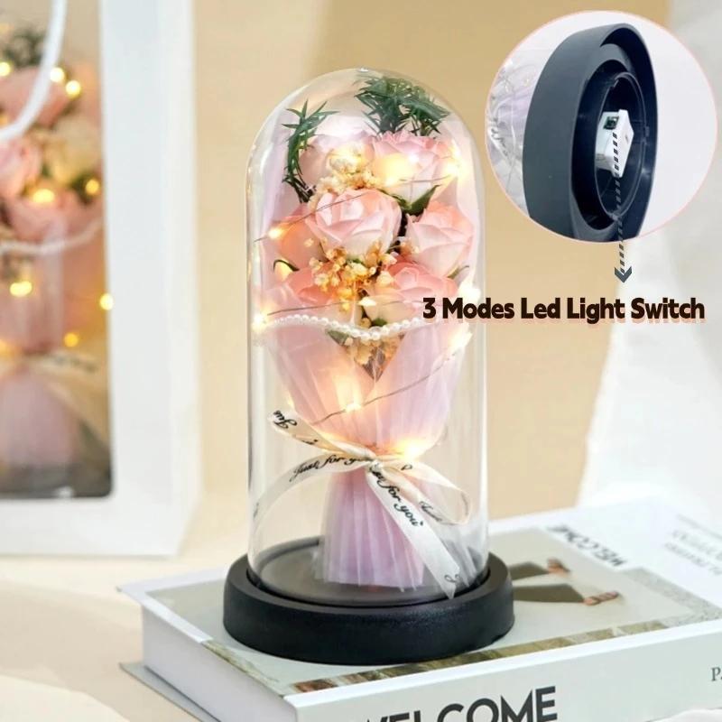 Artificial Rose Flower Acrylic Glass Cover Dome Eternal Bouquet LED Light Valentine Girlfriend Gift - Image 4