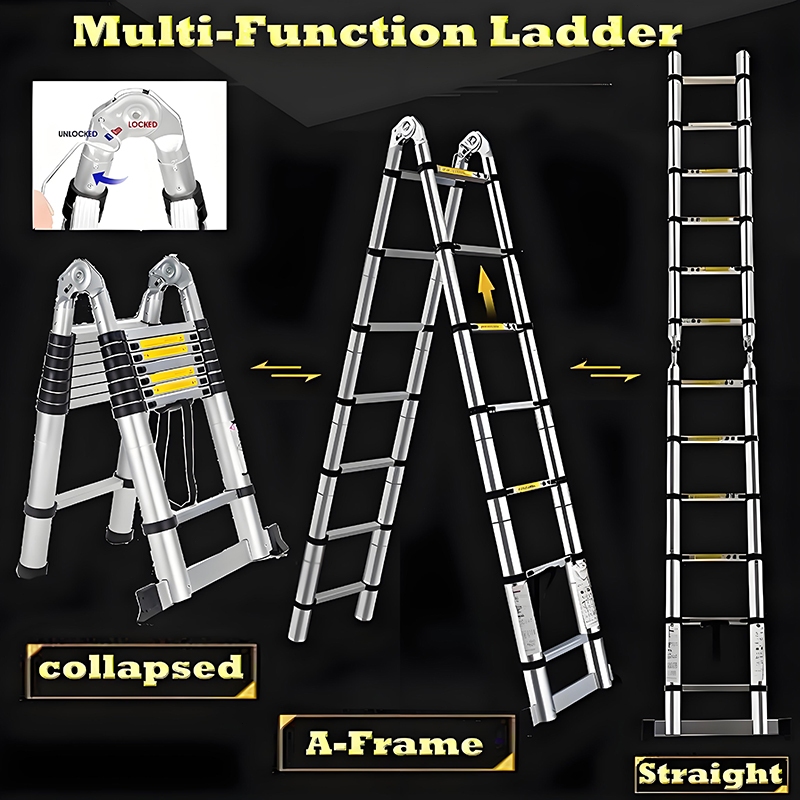 Telescopic Ladder Foldable Aluminum Heavy Duty Home Step Ladder Anti Slip Straight Ladder — view 3