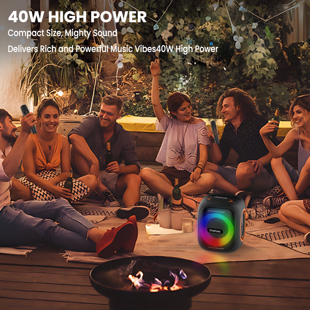 Orashare BSH03 40W Karaoke Bluetooth Speaker With Dual Wireless Mics Big Sound Party Speaker RGB - Image 3