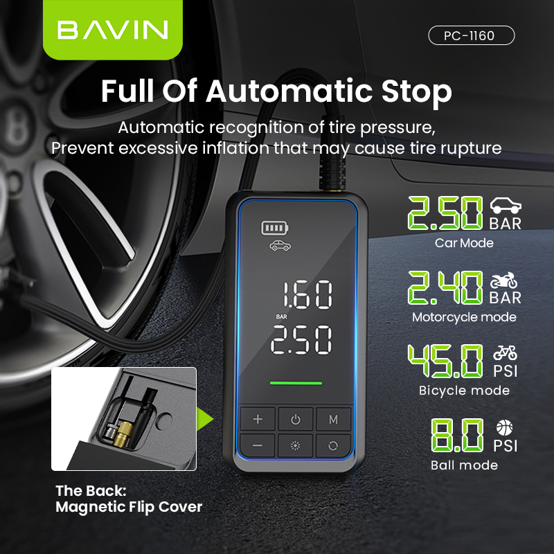 BAVIN PC1160 2-IN-1 Jump Starter & Air Compressor 10400mAh Portable Rechargeable Emergency Powerbank - Image 3