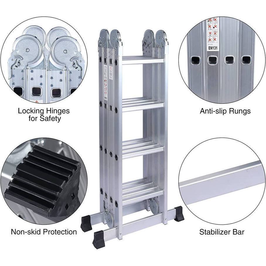 Ladder Foldable Aluminum heavy duty 12/16/20FT ladder multifunctional anti slip Step ladder — view 5