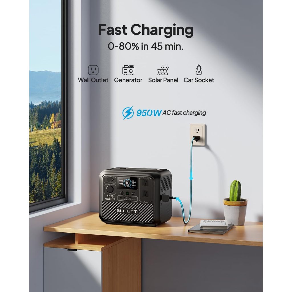 BLUETTI AC70 1000W AC Outlets Portable Power Station, 768Wh（207360mAh）Emergency Power Camping — view 3
