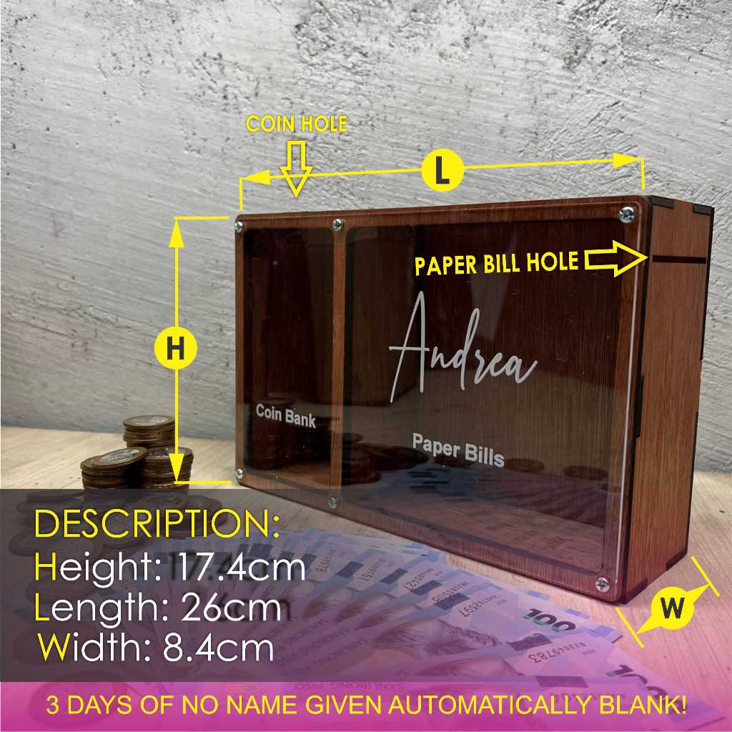 2 in 1 Wooden Personalized Alkansya / Free Engrave - Image 3