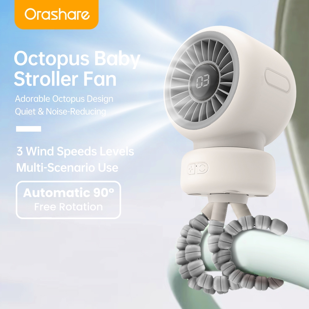 Orashare OCF01Pro Stroller Fan 4000mAh Rechargeable Mute Turbo Octopus Baby Clip Fan 3 Speeds Wind - Image 8