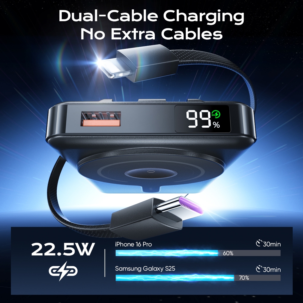 Rapoo P1 10000mAh High Capacity 22.5W Type-C Built Cable with Magnetic Fast Charging Powerbank -blck - Image 5