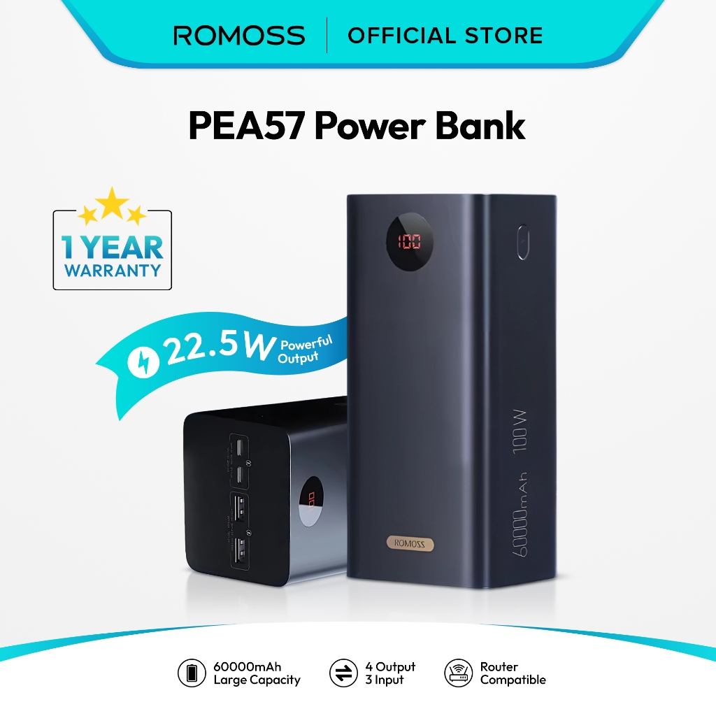 Romoss PEA57 60000mAh Quick Charge Power Bank 22.5W PD QC 3.0 Two-way  Fast Charging Powerbank Outdo
