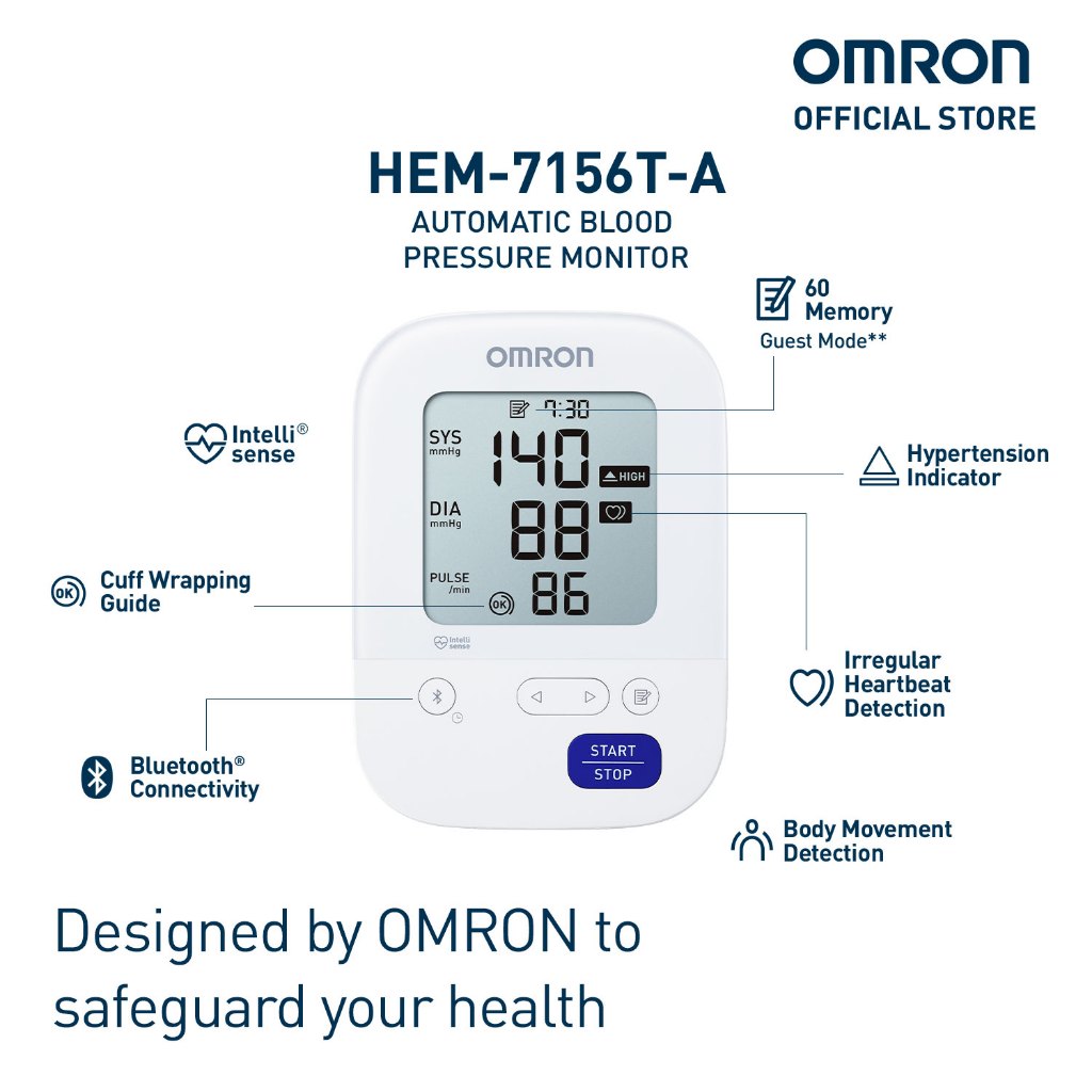 Omron HEM-7156T-A Automatic Upper Arm Blood Pressure Monitor BPM Digital w/ Bluetooth & Intellicuff - Image 5