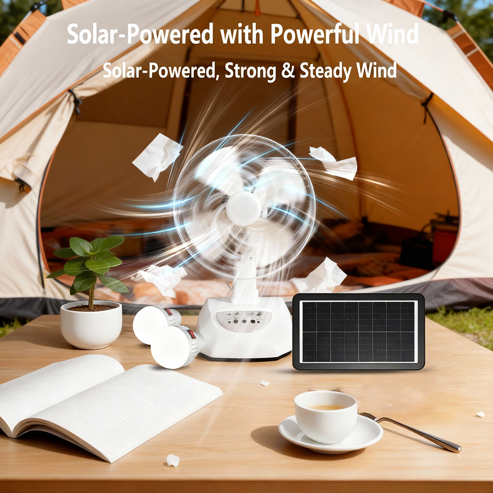 NASA 12/14/16 Inch Solar Electric Fan With Panel Solar Fan With Light Rechargeable Stand Home Use - Image 2