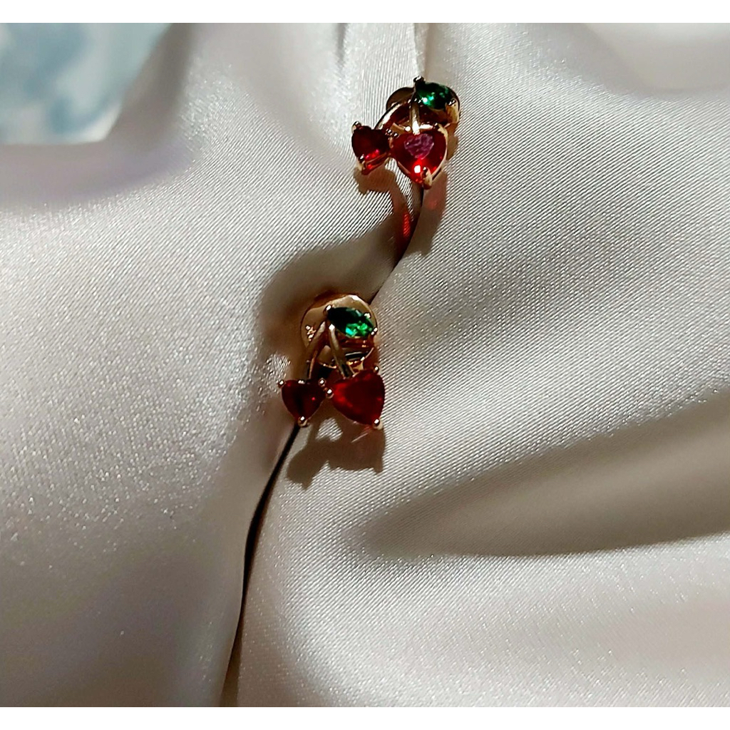 Mini Cherry/ Heart Stud Earrings - Champagne product photo 2