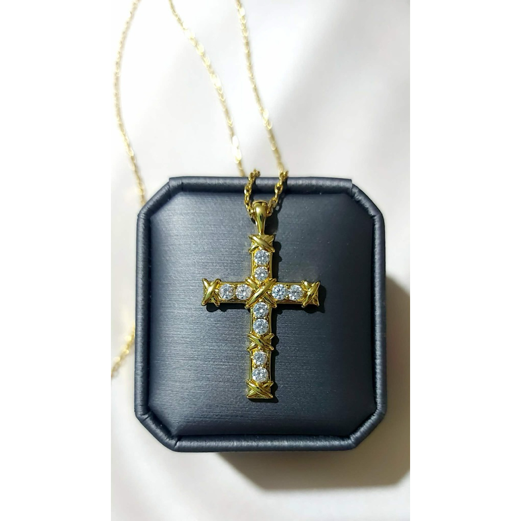 Diamond Cross Necklace in Yellow Gold Setting | Adjustable 16–18 Inches product photo 4