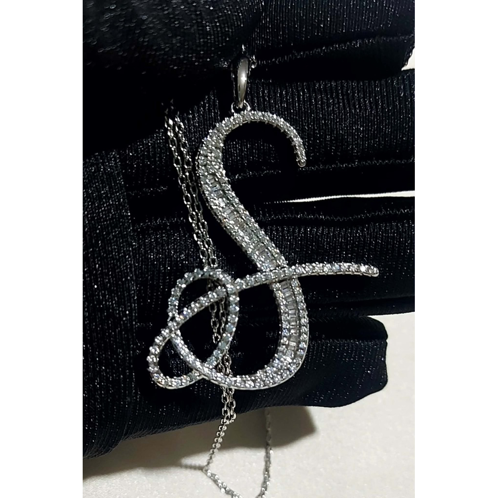 Statement Letter Necklace | Handcrafted Diamond Letter | Platinum Setting | 22 Inches product photo 1