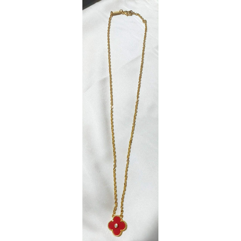 Clover Pendant Necklace | Red Enamel | Adjustable Length product photo 1
