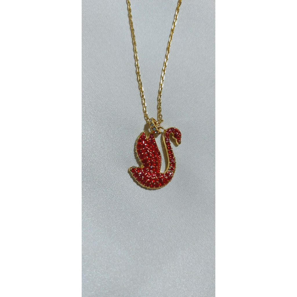 Elegant Swan Necklace | Red Crystal & White Stone Accents | Adjustable Length product photo 2