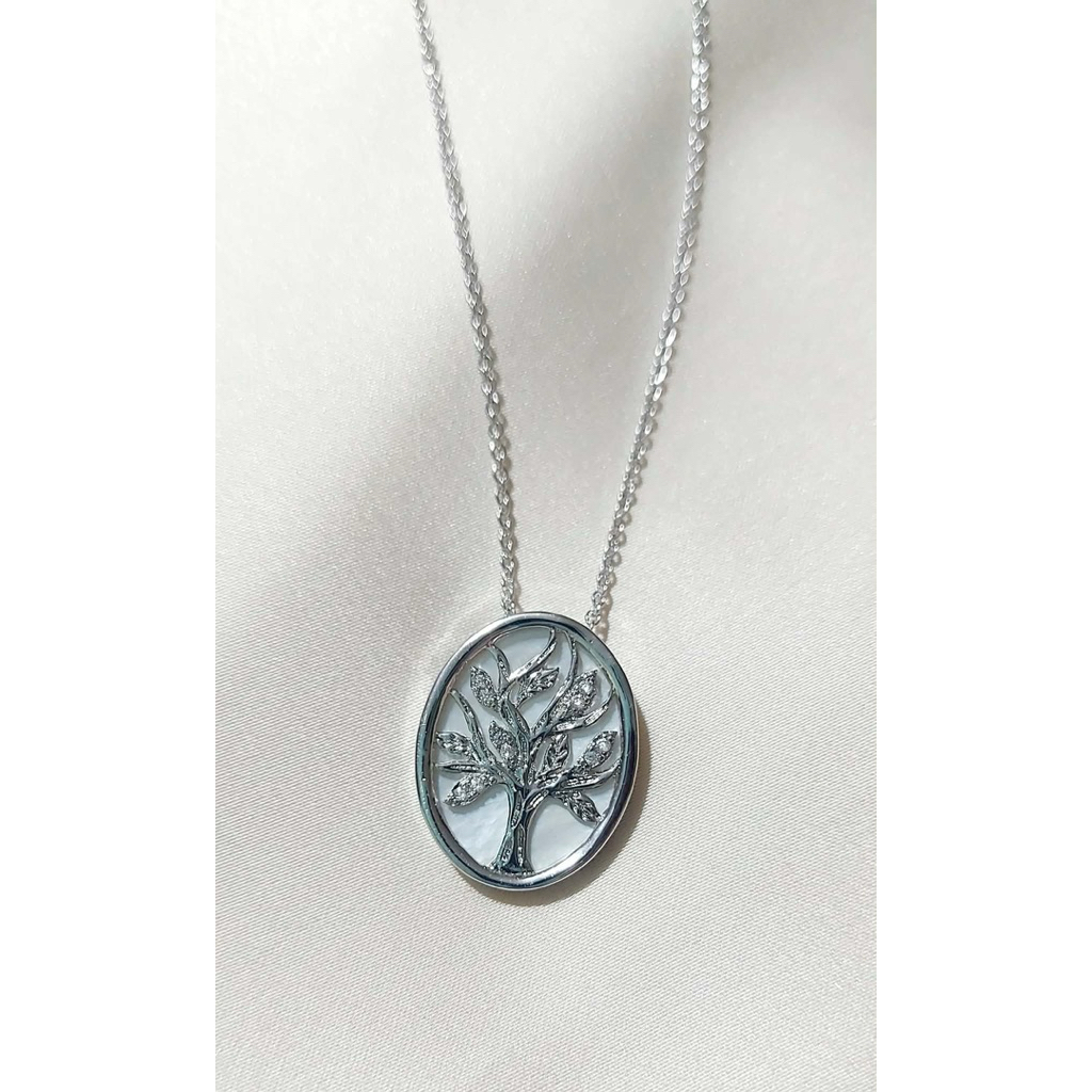 Elegant Money Tree /Tree of Life Pendant Necklace |Real Mother of Pearl Inlay w/dia. product photo 1