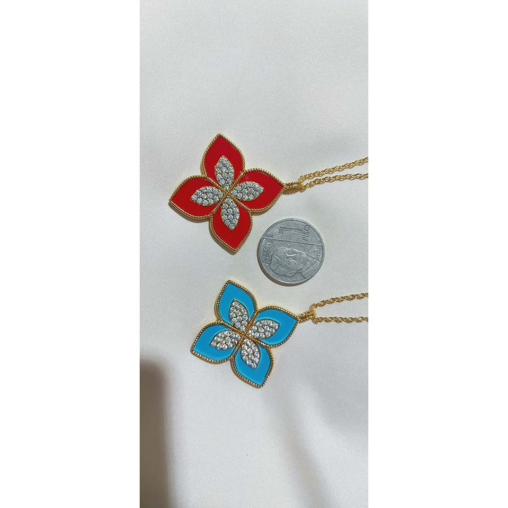 RC Princess Flower Long Necklace | 18K Yellow Gold | Diamond & Blue Enamel product photo 5