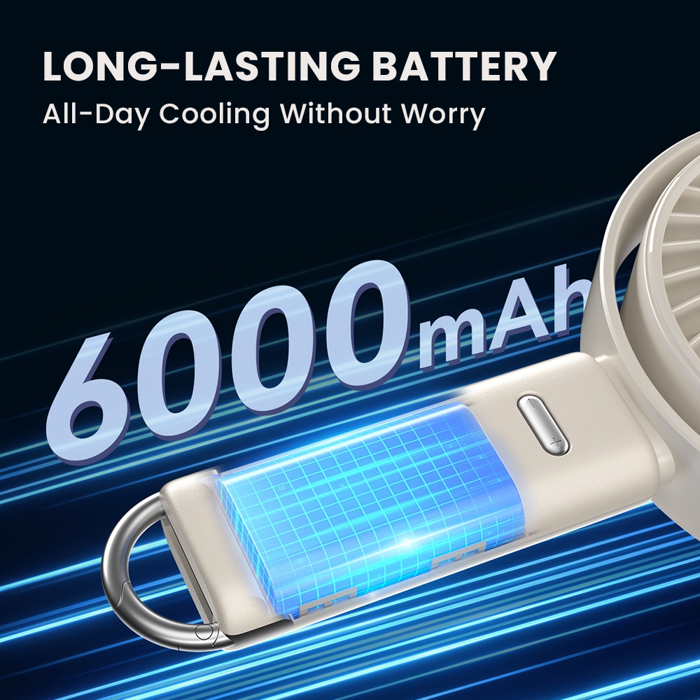 Orashare HF25 Big Foldable Handheld Fan 100‑Speed Silent 6000mAh Rechargeable Portable Hanging Fan — view 3