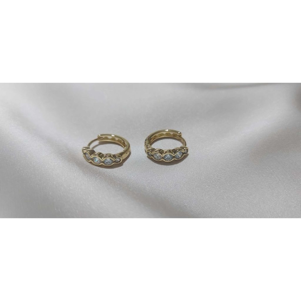 Diamond-Accented Huggie Hoop Earrings | Yellow Gold product photo 3