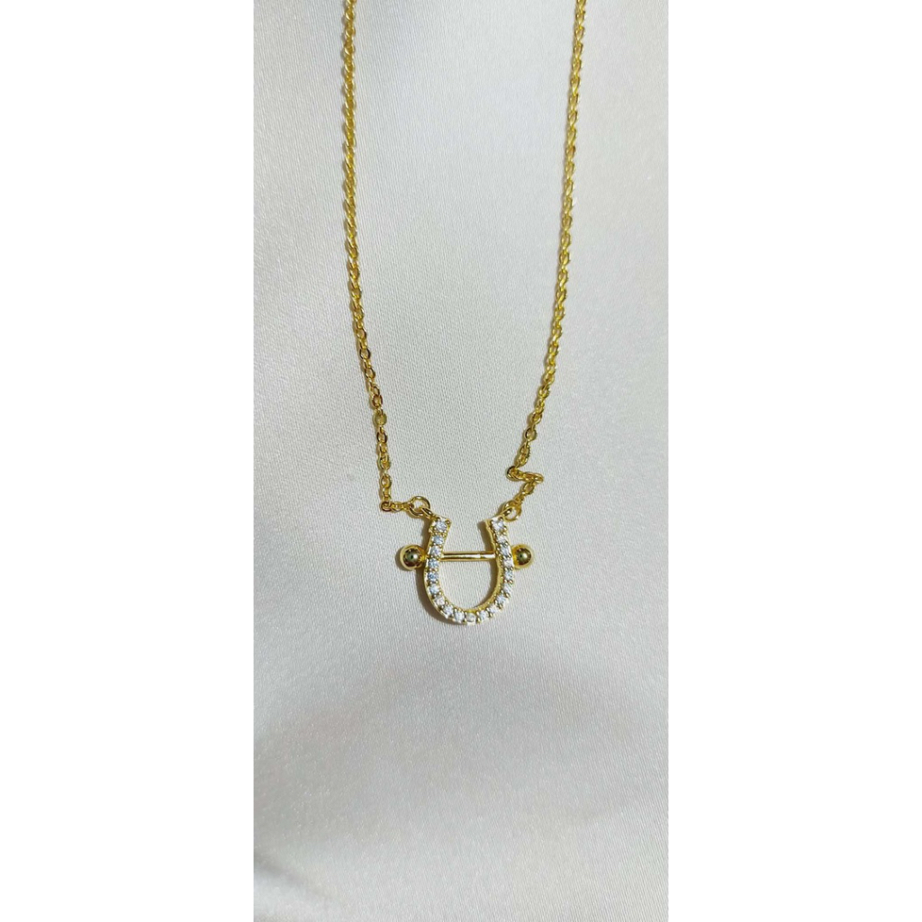 Diamond Accent Horseshoe Pendant Necklace | Adjustable 17–19 Inches | Yellow Gold Setting product photo 2