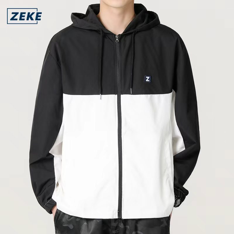 ZEKE Men's Hooded Jacket Embroidered Logo Raglan Sleeve Tops Menswear Casual Coats - Image 3