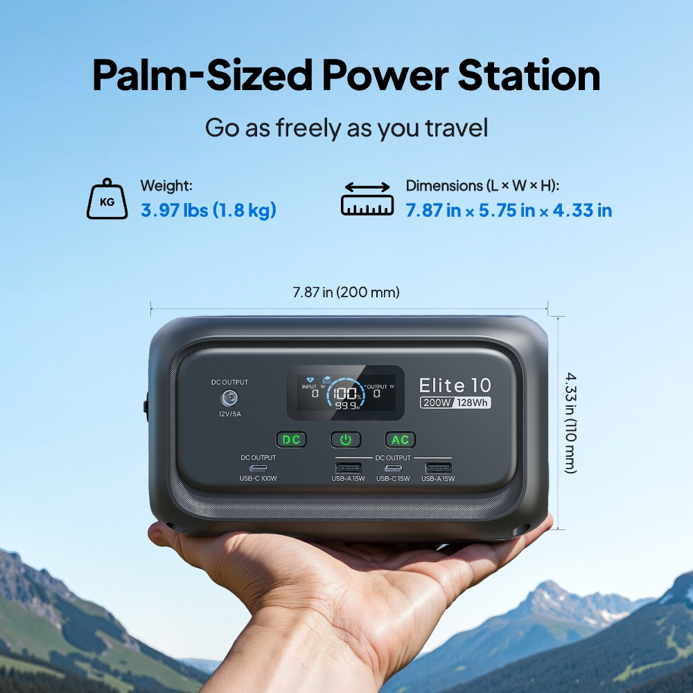 BLUETTI Portable Power Station Elite 10, 128Wh 34,595mAh LiFePO4 Battery with 200W AC Outlet — view 2