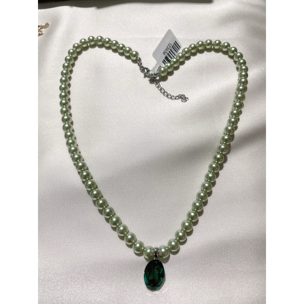 Green Pearl Necklace with Green Garnet Pendant product photo 1