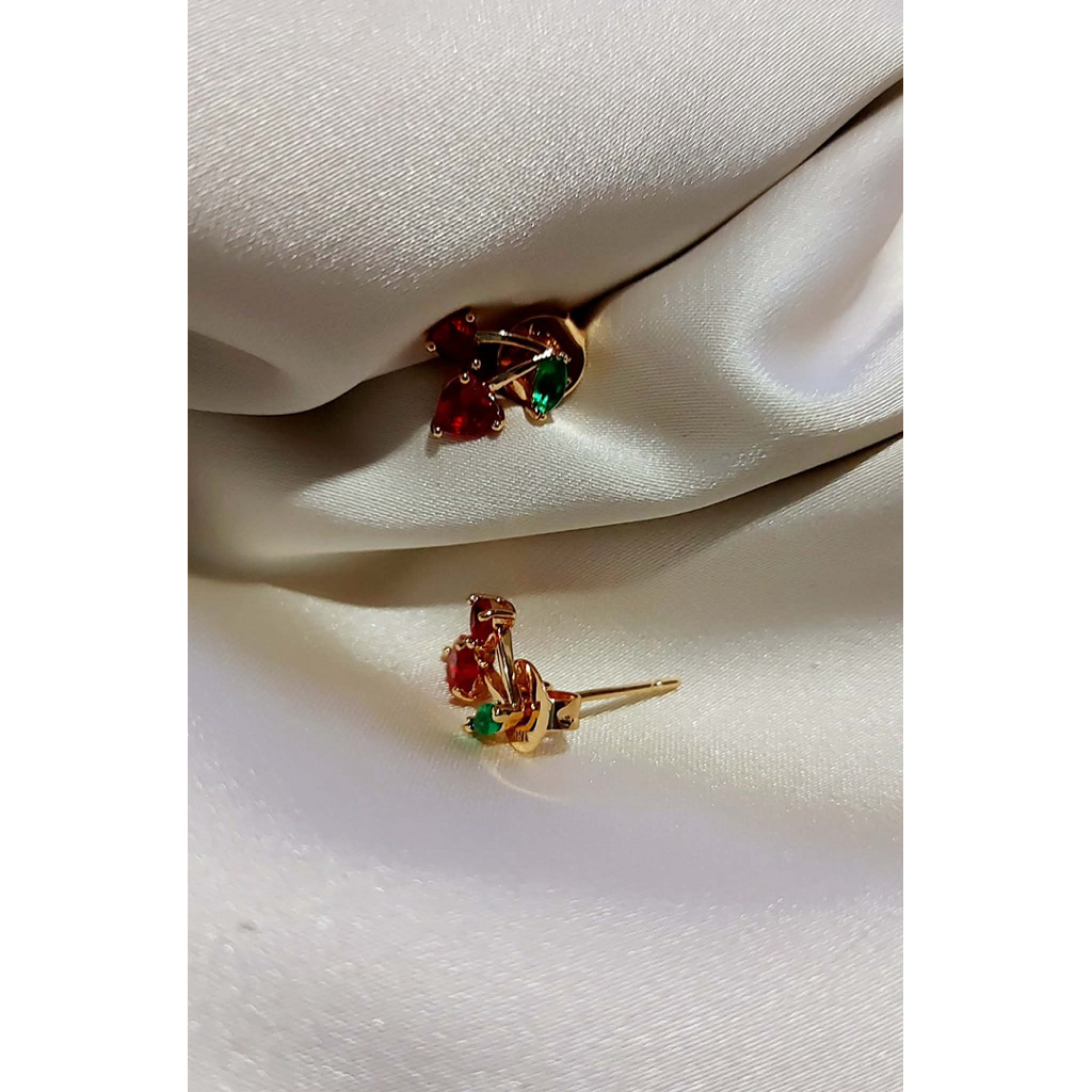 Mini Cherry/ Heart Stud Earrings - Champagne product photo 3