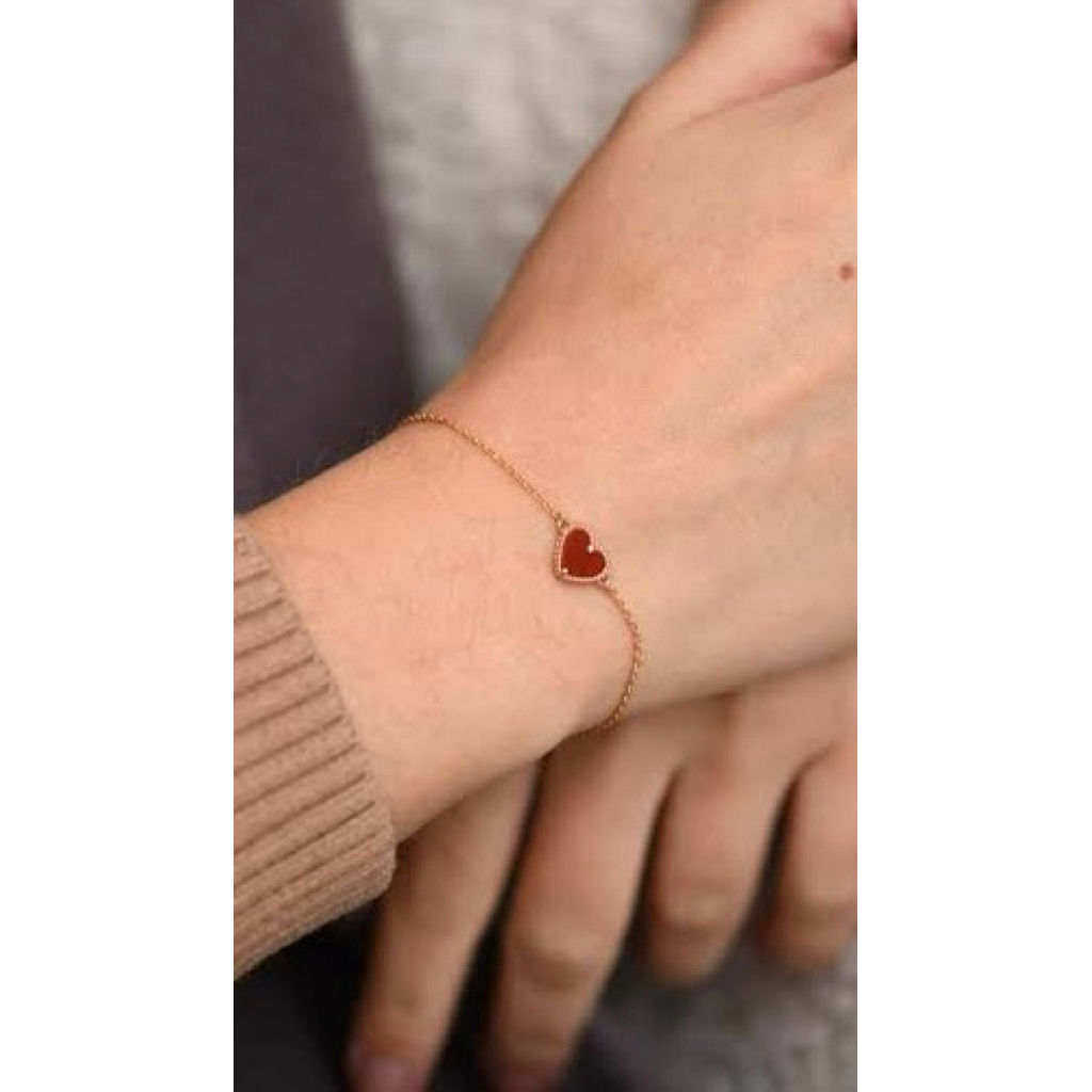 Sweet Alhambra Heart Bracelet | Red Carnelian | Adjustable 7–7.5 Inches product photo 4