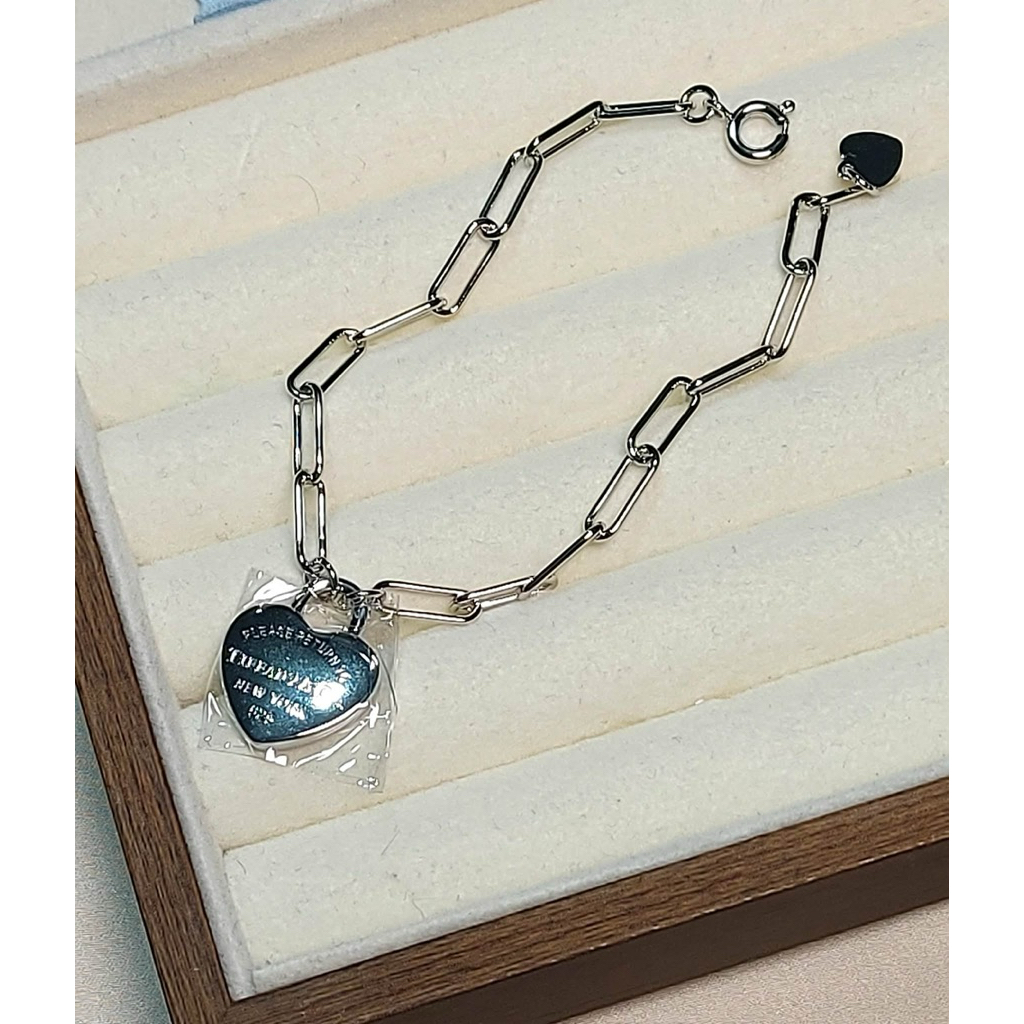 Heart Tag Paperclip Chain Bracelet | Platinum Setting | Adjustable Length product photo 3