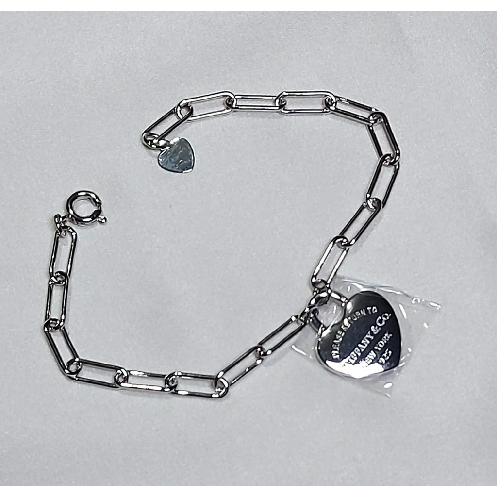 Heart Tag Paperclip Chain Bracelet | Platinum Setting | Adjustable Length product photo 4