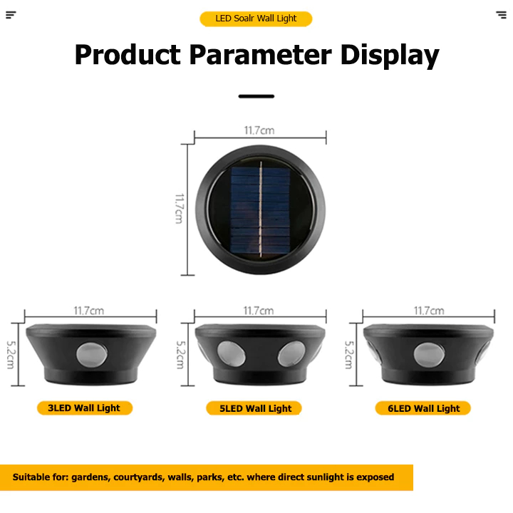 GoldStar 3/5/6 LED Light Solar Wall Light Outdoor Waterproof Garden Decoration Wall Lamp Solar Light - Image 2