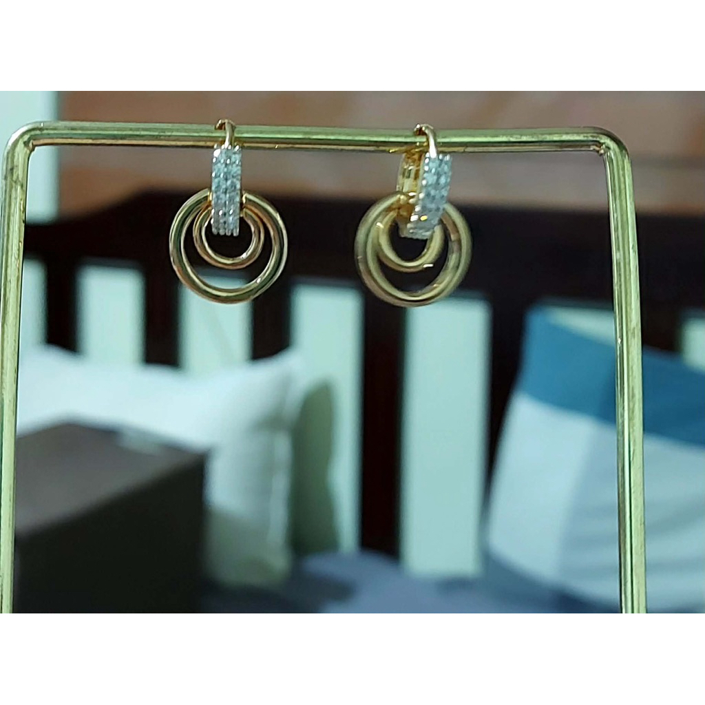 Geometric Round Drop Earrings | Champagne Setting | Diamond Accent product photo 3