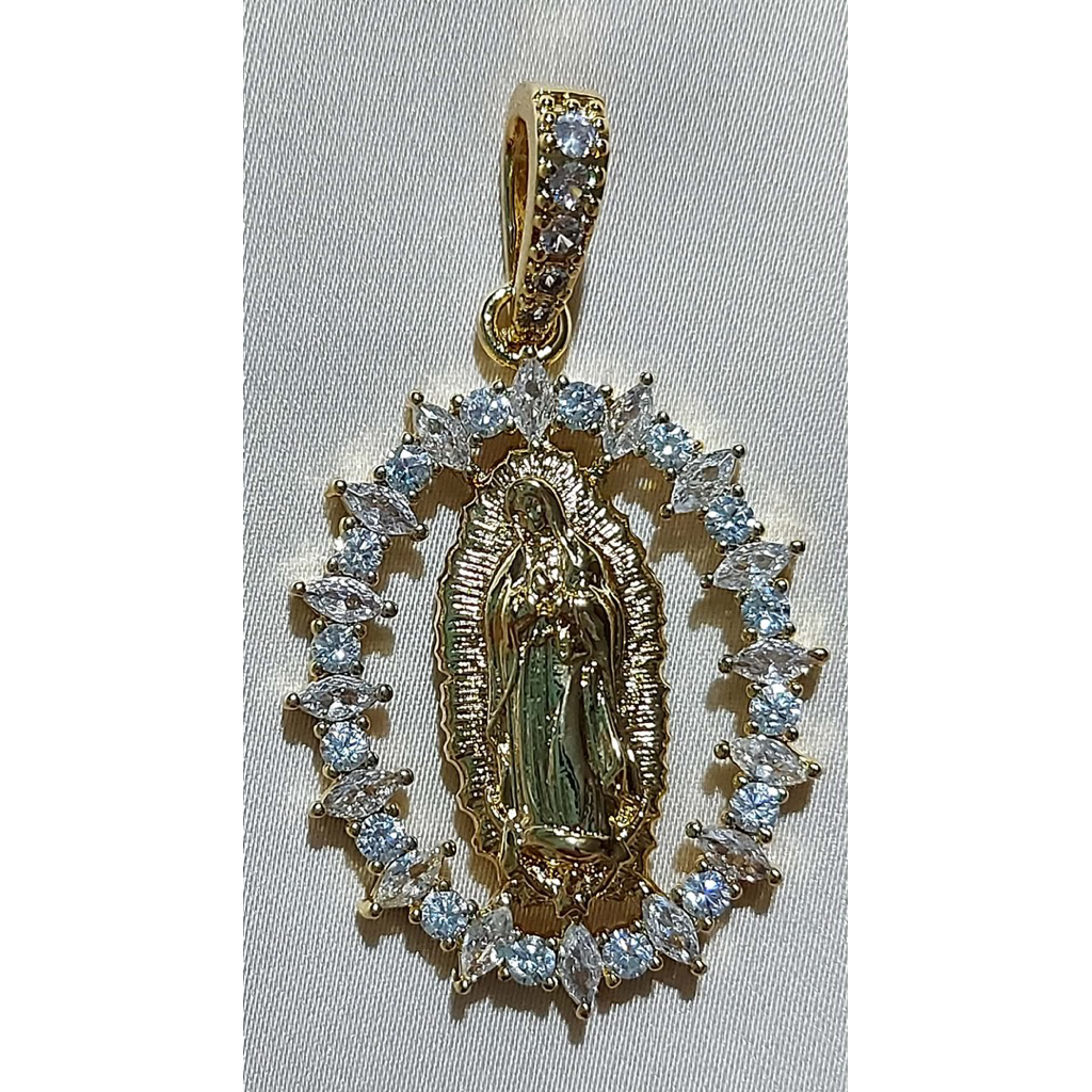 Virgin Mary Simulated Diamond Pendant| Yellow Gold Setting product photo 1