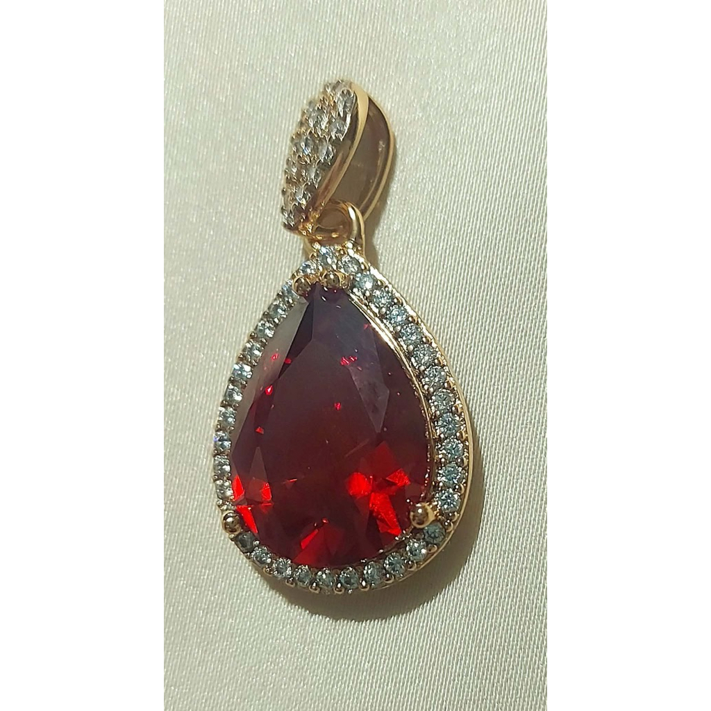 Pear-Shaped Rhodolite Garnet Diamond Pendant | Champagne Gold Setting product photo 5