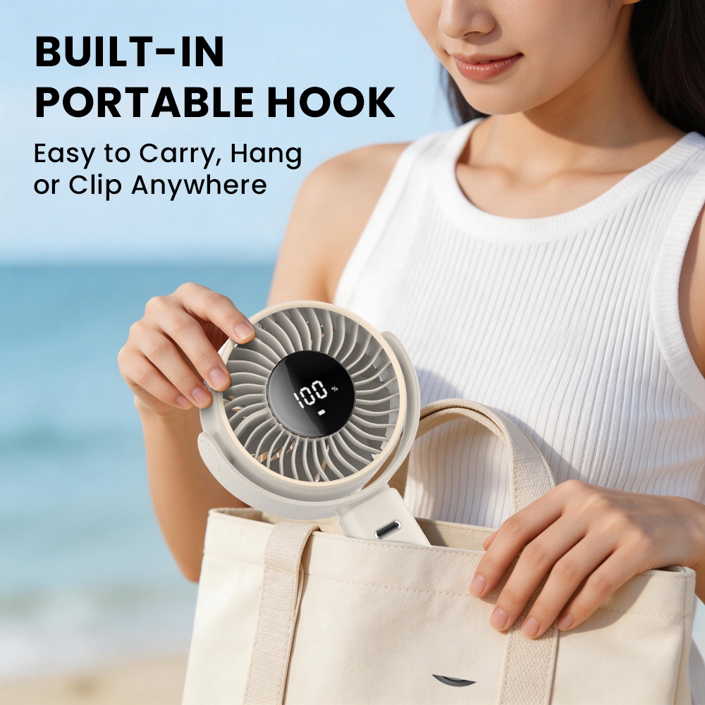 Orashare HF25 Big Foldable Handheld Fan 100‑Speed Silent 6000mAh Rechargeable Portable Hanging Fan — view 7