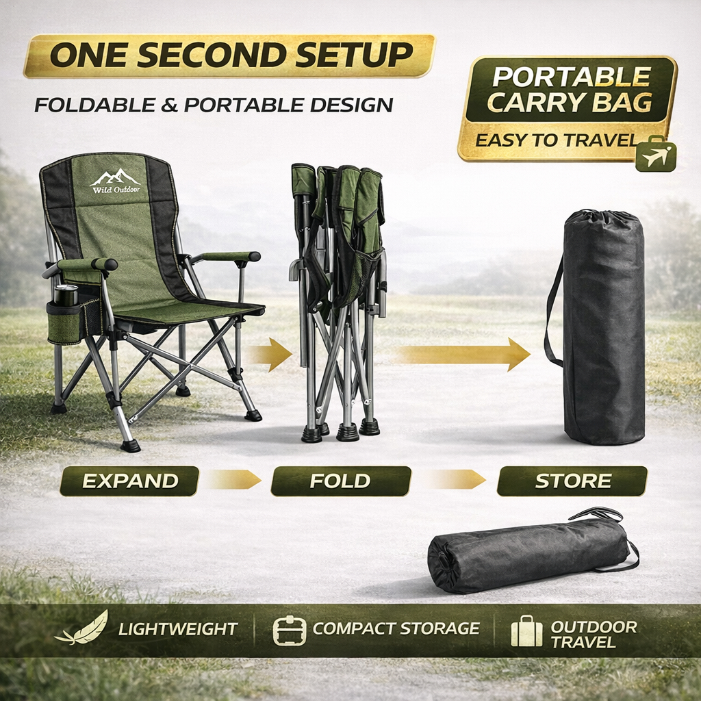 Outdoor folding chair heavy duty Camping Chair Portable Fishing Chair 220KG Large Load-Bearing 【COD】 — view 2