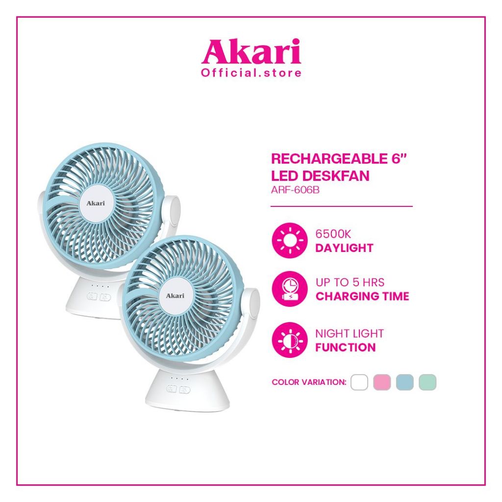 BUY 1 TAKE 1 Akari 6" Rechargeable Desk fan w/ Night Light Function (ARF-606)