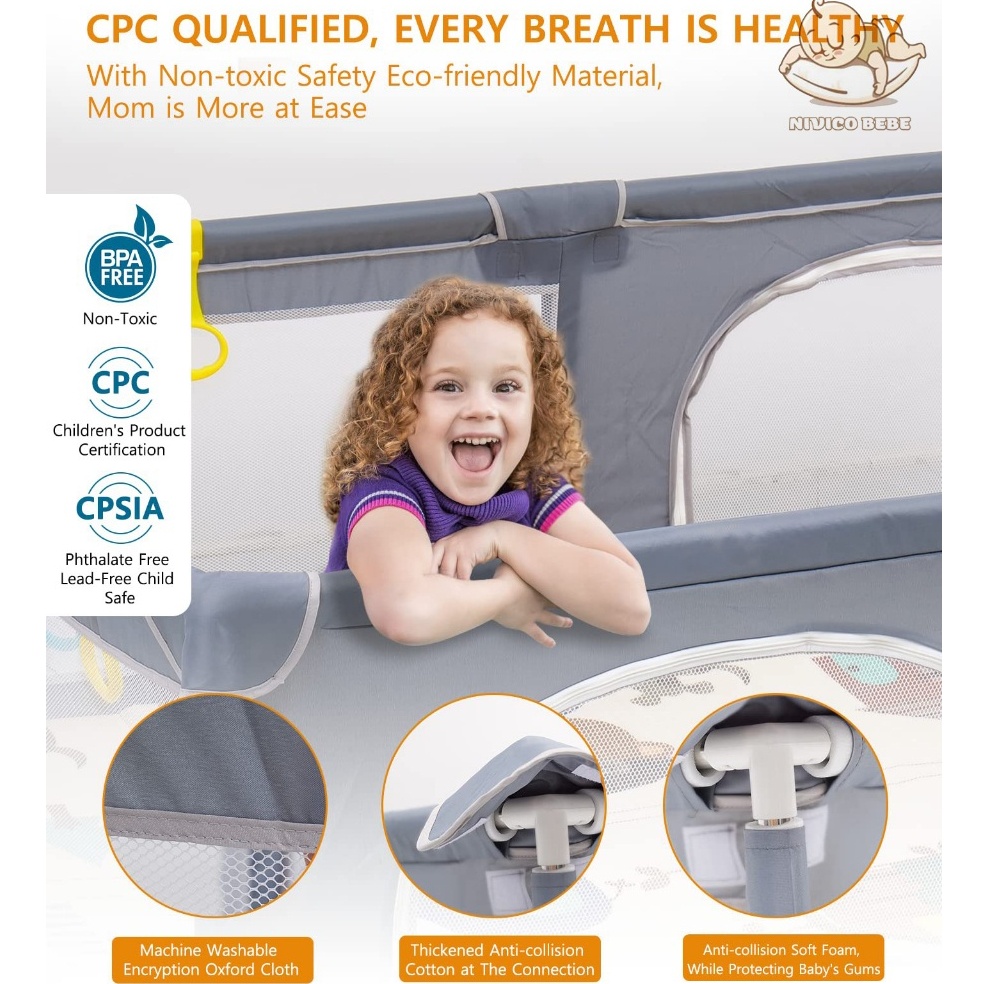 NIVICO BEBE Playpen For Baby With Foam Queen King Size Indoor Breathable Mesh Safety Baby Playpen - Image 2