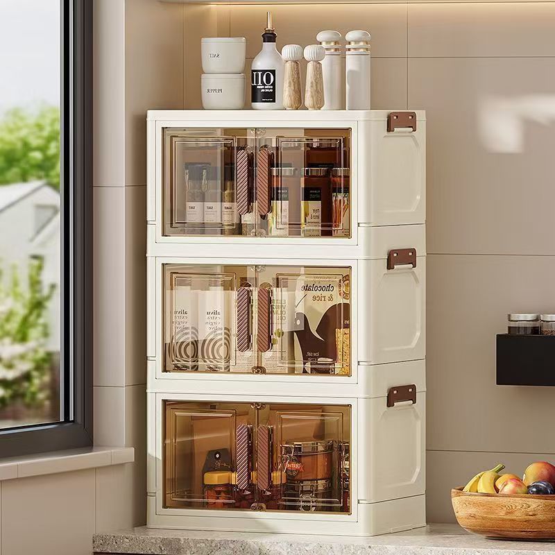 in hom Foldable Storage Cabinet  Plastic Storage Box  Double-Door Dustproof Shelving Unit - Image 4