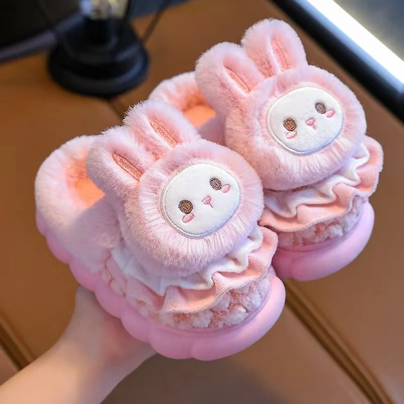 Plush cute rabbit children slippers boys soft sole non slip home fur kids girls Indoor slipper - Image 2