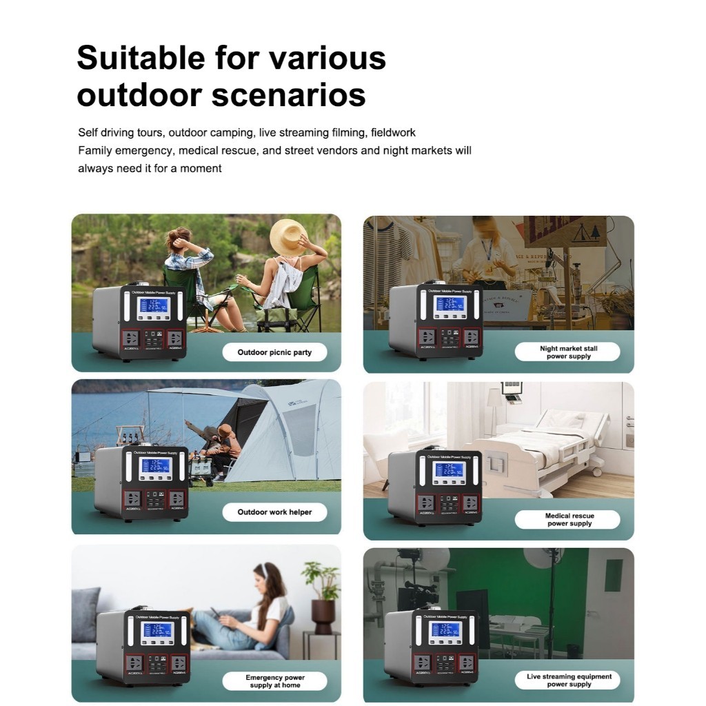 500W Power Station 988000mAh Large Capacity Solar Generator PowerBank 220V/1000W Solar Power Station - Image 7