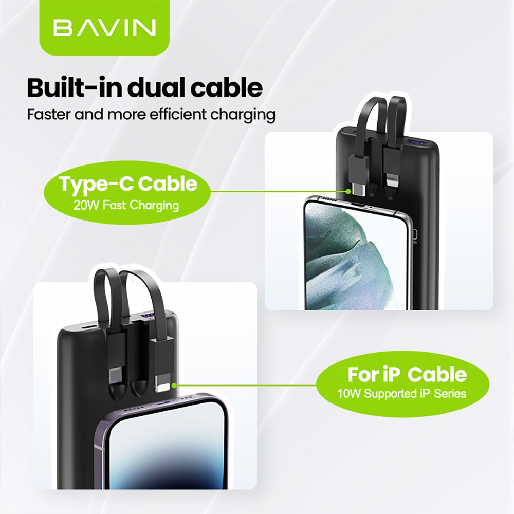 BAVIN PC008Pro 10000mAh/PC007Pro 20000mAh 22.5W Fast Charging Powerbank w/LED Display&Built-in Cable - Image 2