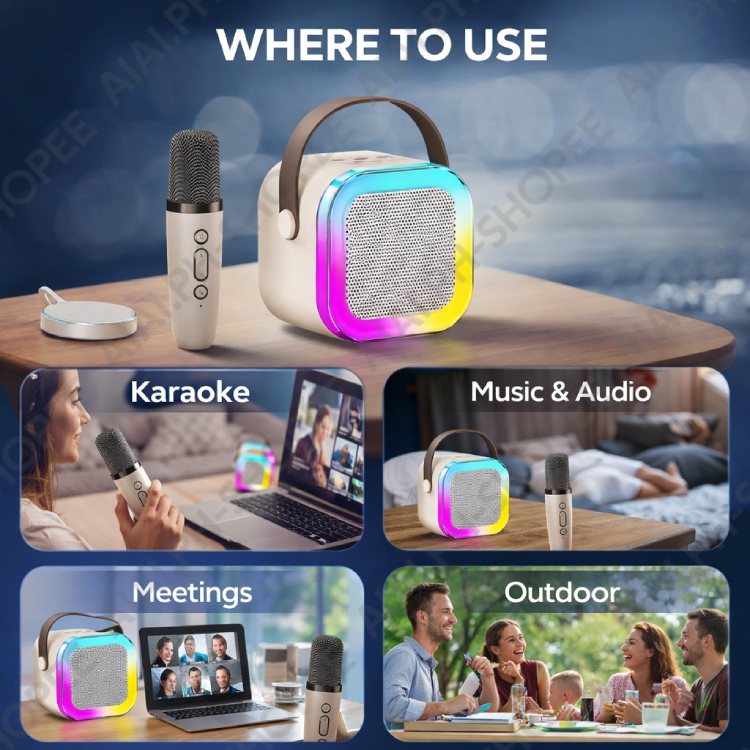 K12 Home KTV Karaoke Machine Dual Microphone RGB Light Wireless Speaker for Kids — view 2