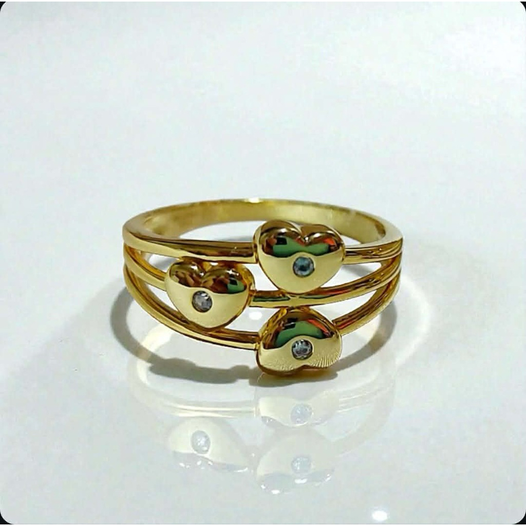 Yellow Gold Ring Size 4 | Triple Heart Layered Design with Diamond Center product photo 1